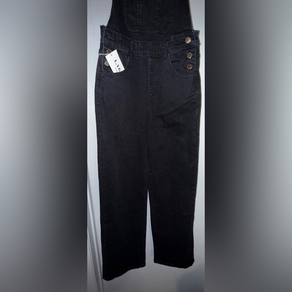 LA Girl Black Denim Straight leg Overalls NWT small - Picture 4 of 15